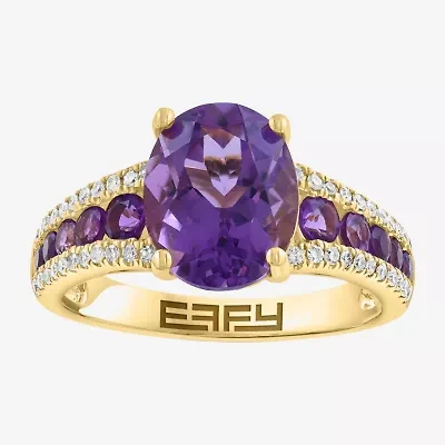 Effy Final Call Womens 1/6 CT. T.W. Genuine Purple Amethyst 14K Gold Oval Side Stone Cocktail Ring