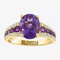 Effy Final Call Womens 1/6 CT. T.W. Genuine Purple Amethyst 14K Gold Oval Side Stone Cocktail Ring