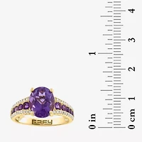 Effy Final Call Womens 1/6 CT. T.W. Genuine Purple Amethyst 14K Gold Oval Side Stone Cocktail Ring