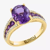 Effy Final Call Womens 1/6 CT. T.W. Genuine Purple Amethyst 14K Gold Oval Side Stone Cocktail Ring