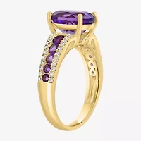 Effy Final Call Womens 1/6 CT. T.W. Genuine Purple Amethyst 14K Gold Oval Side Stone Cocktail Ring