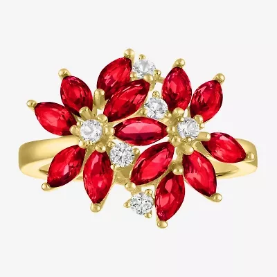 Womens Gemstone Sterling Silver Flower Cluster Cocktail Ring