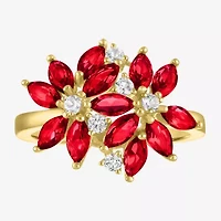 Womens Gemstone Sterling Silver Flower Cluster Cocktail Ring
