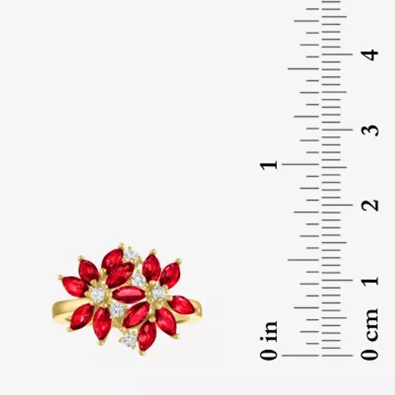 Womens Gemstone Sterling Silver Flower Cluster Cocktail Ring