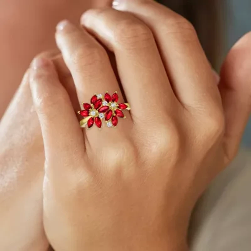 Womens Gemstone Sterling Silver Flower Cluster Cocktail Ring