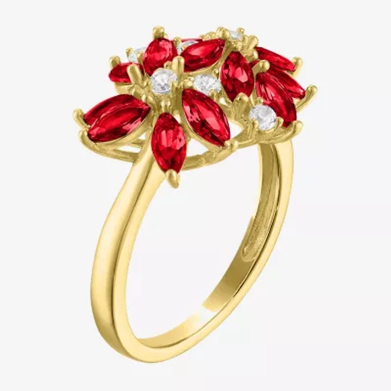 Womens Gemstone Sterling Silver Flower Cluster Cocktail Ring