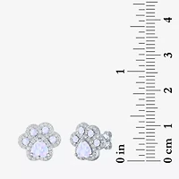 Paw Print Lab Created White Opal Sterling Silver 4mm Stud Earrings