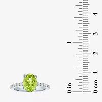 Womens Genuine Green Peridot Sterling Silver Oval Side Stone Cocktail Ring