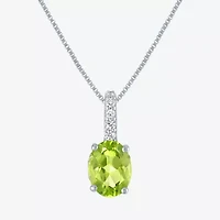 Womens Genuine Green Peridot Sterling Silver Oval 18 Inch Pendant Necklace