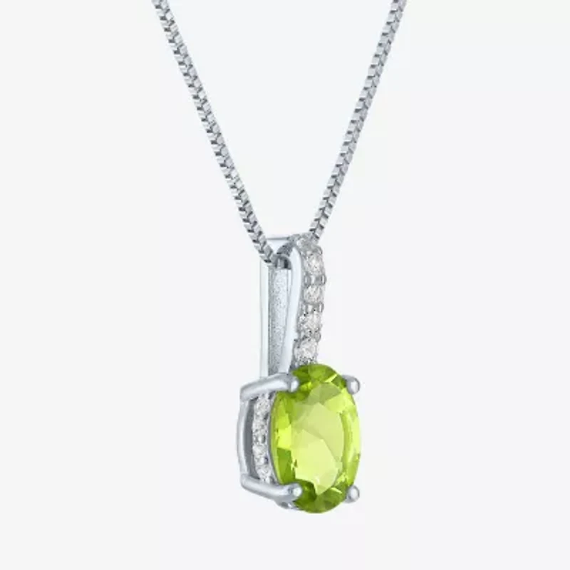 Womens Genuine Green Peridot Sterling Silver Oval 18 Inch Pendant Necklace