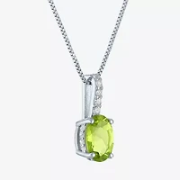 Womens Genuine Green Peridot Sterling Silver Oval 18 Inch Pendant Necklace