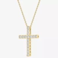 G/Si2) Womens 1/ CT. T.W. Lab Grown White Diamond 10K Gold Cross 18 Inch Pendant Necklace