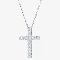 (G/Si2) Womens 1/4 CT. T.W. Lab Grown White Diamond 10K Gold Cross 18 Inch Pendant Necklace