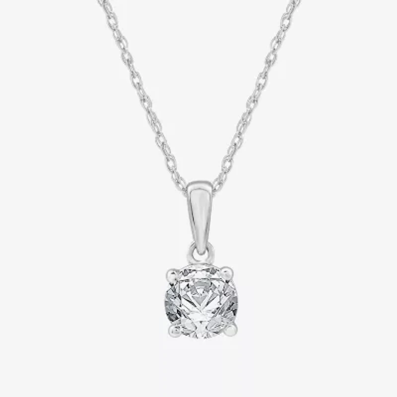 Womens 1 CT. Lab Grown White Diamond 14K White Gold Round 18 Inch Pendant Necklace