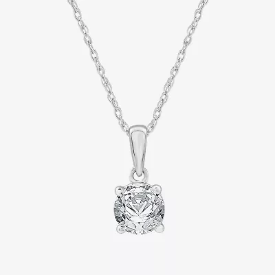 Womens 1 CT. Lab Grown White Diamond 14K White Gold Round 18 Inch Pendant Necklace