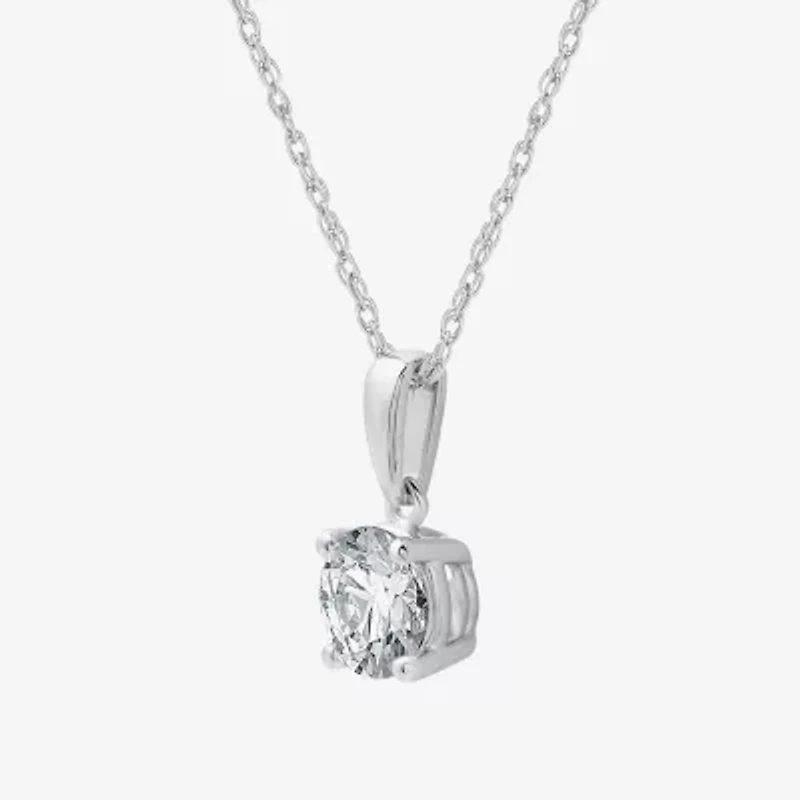Womens 1 CT. Lab Grown White Diamond 14K White Gold Round 18 Inch Pendant Necklace