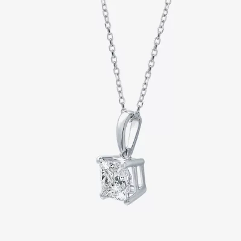 Womens 1 CT. Lab Grown White Diamond 14K White Gold 18 Inch Pendant Necklace