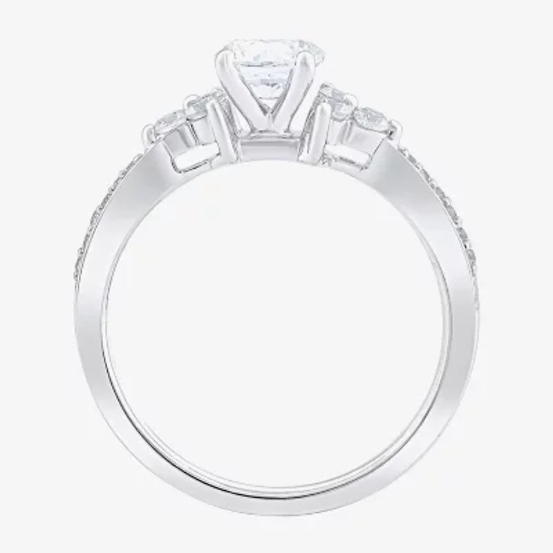 G / Si2) Womens CT. T.W. Lab Grown White Diamond 10K Gold Round Side Stone Engagement Ring