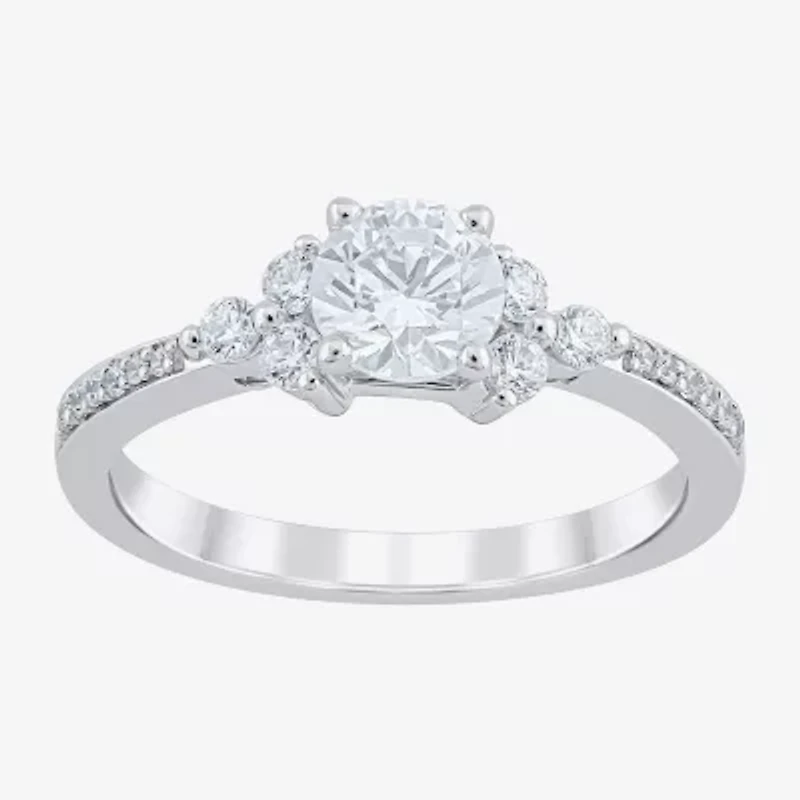 G / Si2) Womens CT. T.W. Lab Grown White Diamond 10K Gold Round Side Stone Engagement Ring