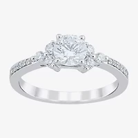 G / Si2) Womens CT. T.W. Lab Grown White Diamond 10K Gold Round Side Stone Engagement Ring