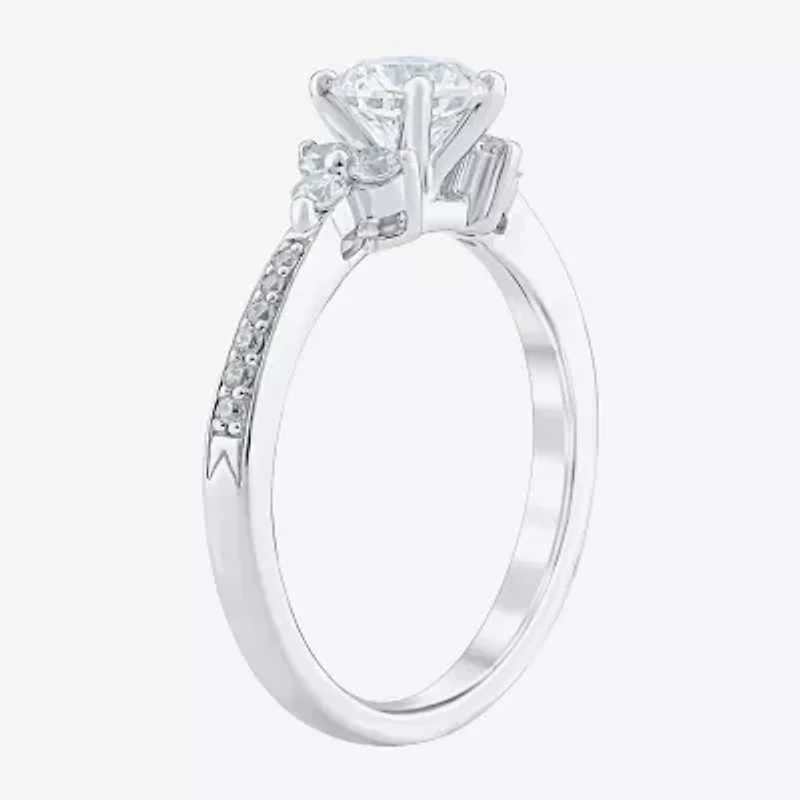 G / Si2) Womens CT. T.W. Lab Grown White Diamond 10K Gold Round Side Stone Engagement Ring