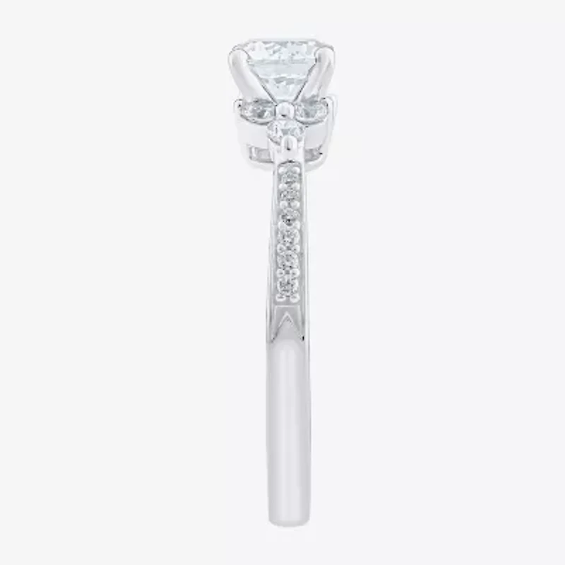 G / Si2) Womens CT. T.W. Lab Grown White Diamond 10K Gold Round Side Stone Engagement Ring