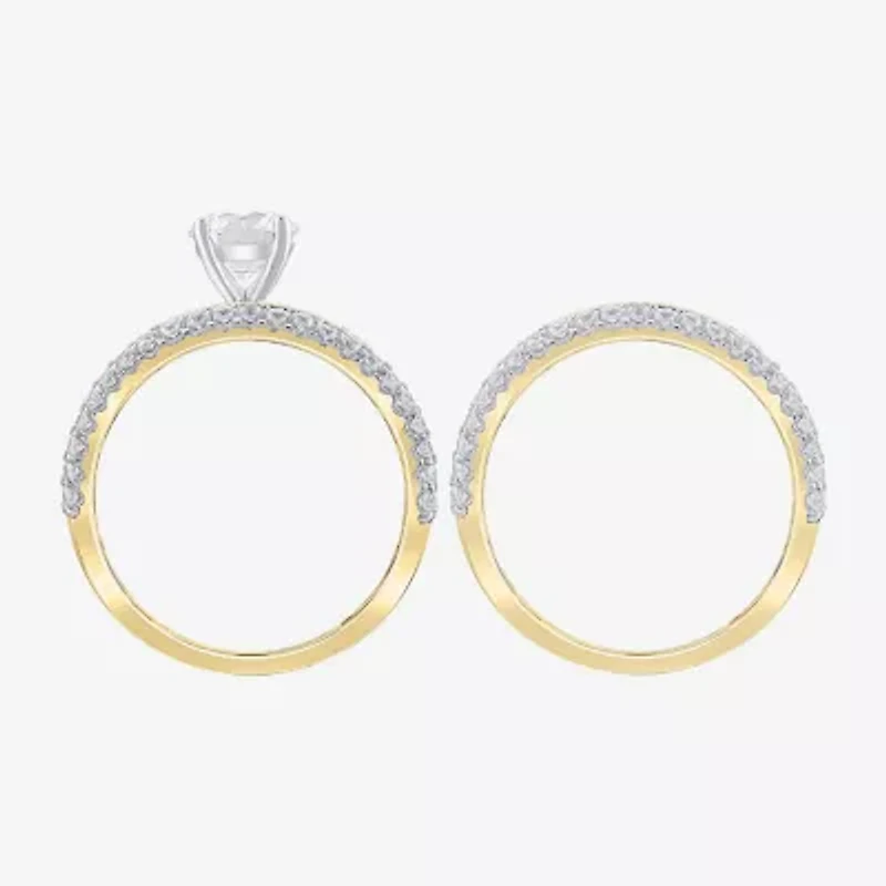 (G / Si2) Womens 2 CT. T.W. Lab Grown White Diamond 10K Gold Side Stone Bridal Set