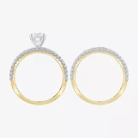 (G / Si2) Womens 2 CT. T.W. Lab Grown White Diamond 10K Gold Side Stone Bridal Set