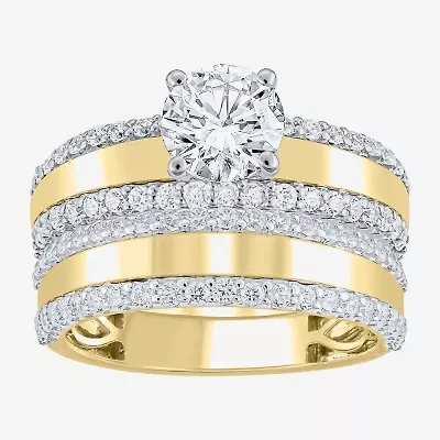 (G / Si2) Womens 2 CT. T.W. Lab Grown White Diamond 10K Gold Side Stone Bridal Set