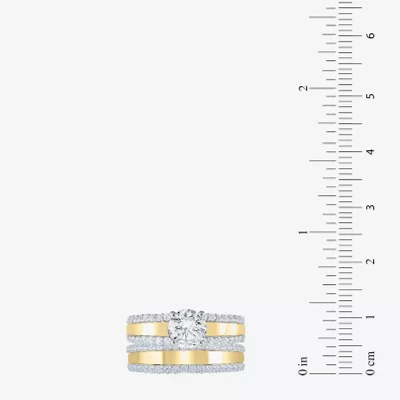 (G / Si2) Womens 2 CT. T.W. Lab Grown White Diamond 10K Gold Side Stone Bridal Set
