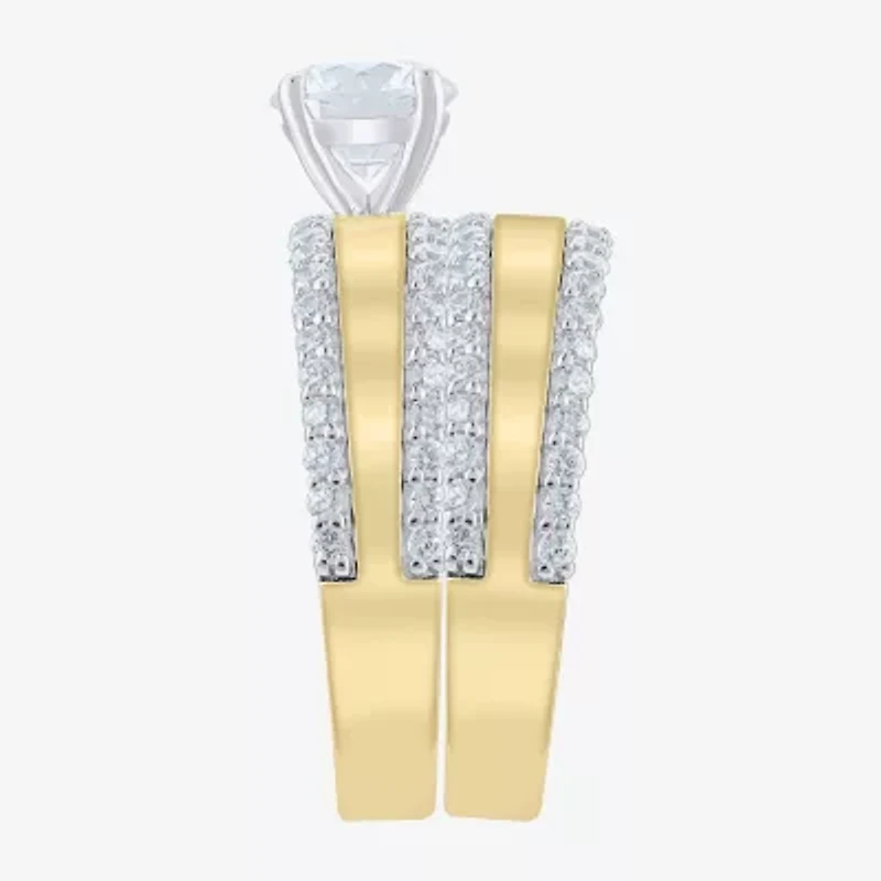 (G / Si2) Womens 2 CT. T.W. Lab Grown White Diamond 10K Gold Side Stone Bridal Set