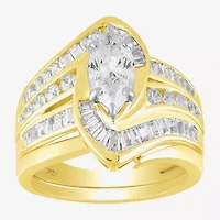 (G / Si2) Womens 2 CT. T.W. Lab Grown White Diamond 10K Gold Side Stone Bypass  Bridal Set