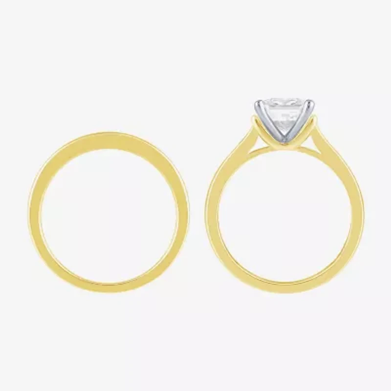(G / Si2) Womens 2 CT. T.W. Lab Grown White Diamond 10K Two Tone Gold Side Stone Bridal Set