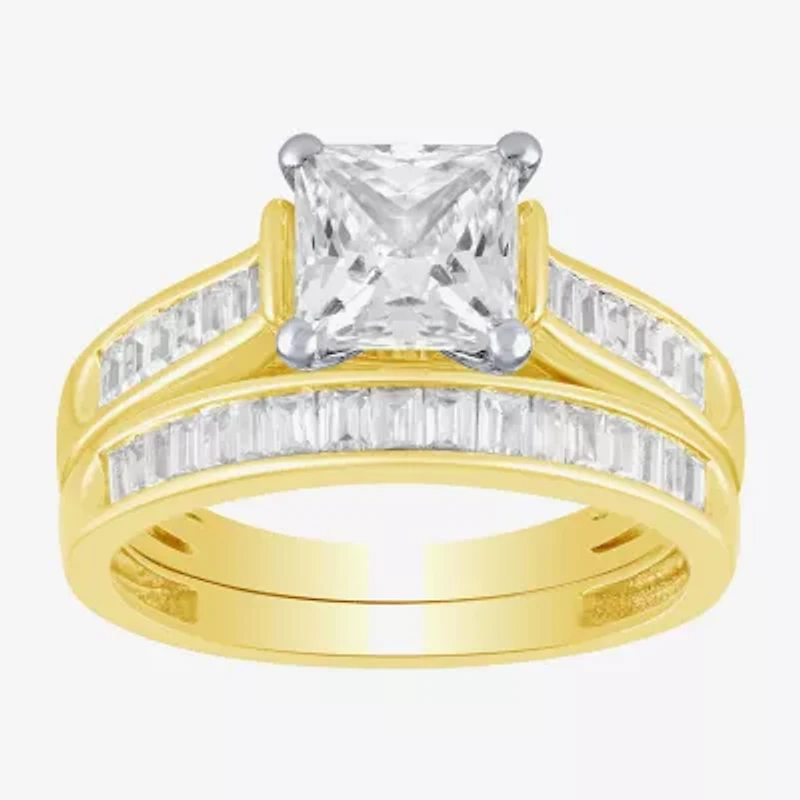 (G / Si2) Womens 2 CT. T.W. Lab Grown White Diamond 10K Two Tone Gold Side Stone Bridal Set