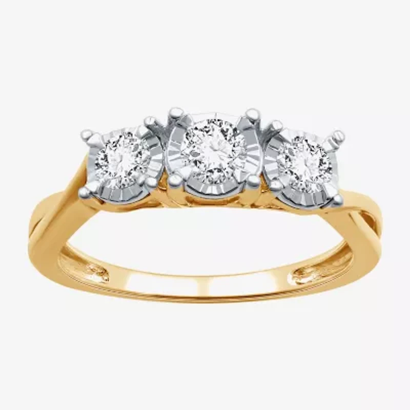 (H-I / I1) Womens 1/2 CT. T.W. Lab Grown White Diamond 14K Gold Over Silver Sterling 3-Stone Engagement Ring