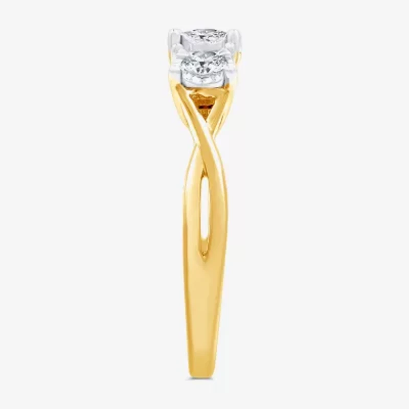 (H-I / I1) Womens 1/2 CT. T.W. Lab Grown White Diamond 14K Gold Over Silver Sterling 3-Stone Engagement Ring