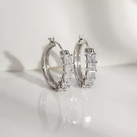 Diamonart Womens Cubic Zirconia Sterling Silver 18.6mm Round Hoop Earrings