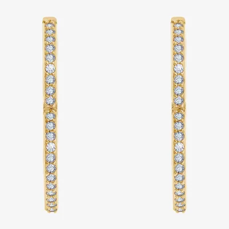 Diamonart Womens Cubic Zirconia 14K Gold Over Silver 24.7mm Heart Hoop Earrings