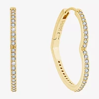 Diamonart Womens Cubic Zirconia 14K Gold Over Silver 24.7mm Heart Hoop Earrings
