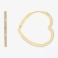 Diamonart Womens Cubic Zirconia 14K Gold Over Silver 24.7mm Heart Hoop Earrings