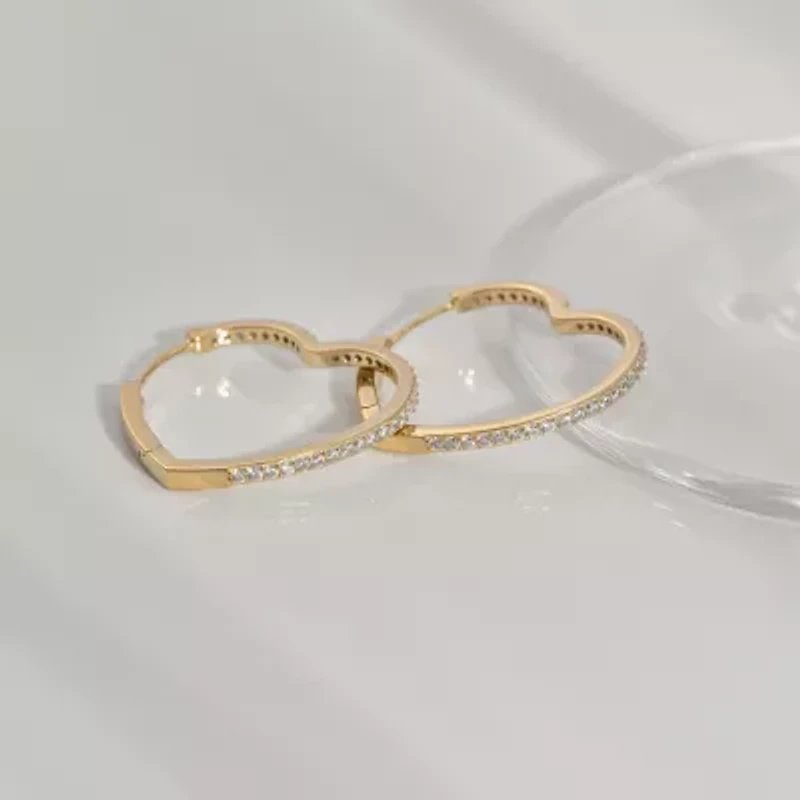 Diamonart Womens Cubic Zirconia 14K Gold Over Silver 24.7mm Heart Hoop Earrings