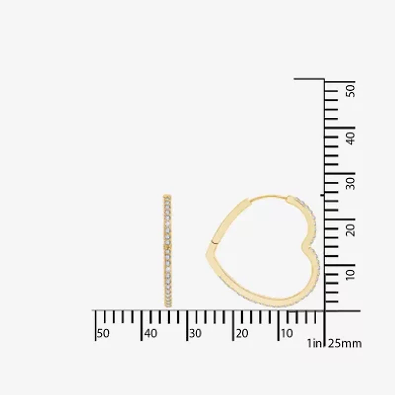 Diamonart Womens Cubic Zirconia 14K Gold Over Silver 24.7mm Heart Hoop Earrings