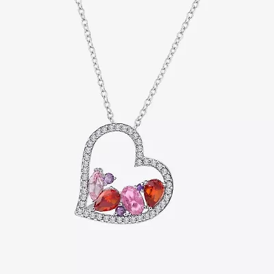 Diamonart Womens Multi Color Cubic Zirconia Sterling Silver Heart 18 Inch Pendant Necklace