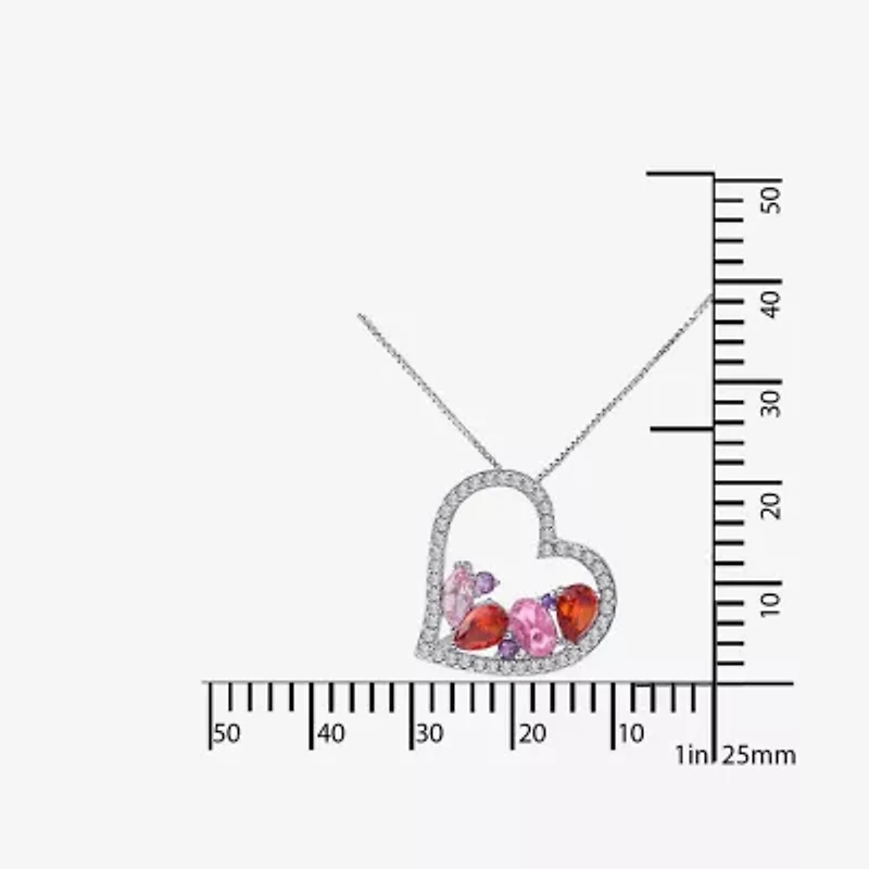 Diamonart Womens Multi Color Cubic Zirconia Sterling Silver Heart 18 Inch Pendant Necklace