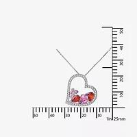 Diamonart Womens Multi Color Cubic Zirconia Sterling Silver Heart 18 Inch Pendant Necklace