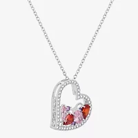 Diamonart Womens Multi Color Cubic Zirconia Sterling Silver Heart 18 Inch Pendant Necklace