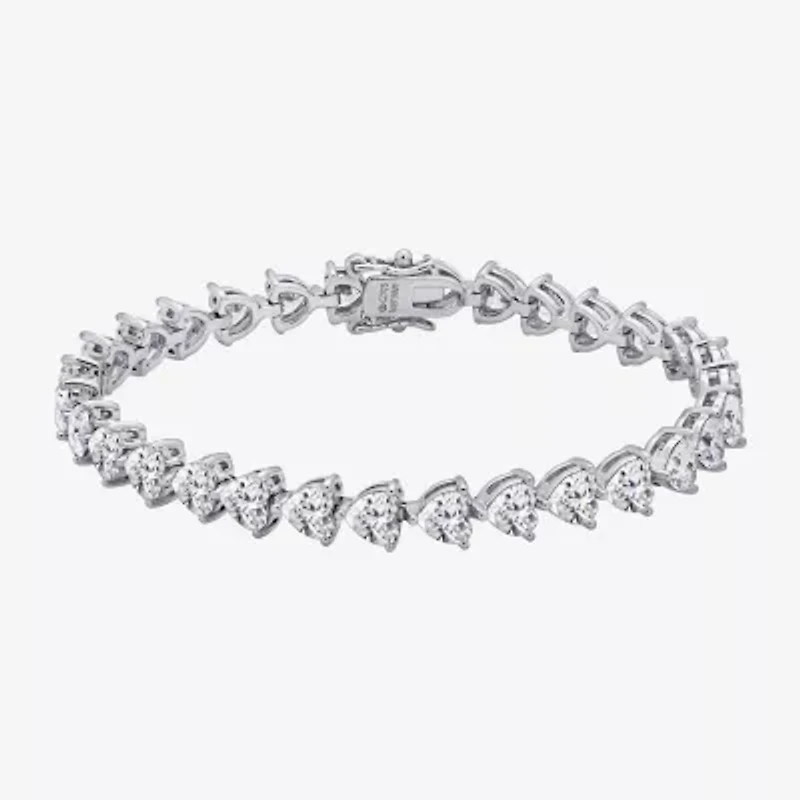 Diamonart Womens Cubic Zirconia Sterling Silver Heart 7.25 Inch Tennis Bracelet