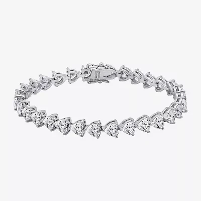 Diamonart Womens Cubic Zirconia Sterling Silver Heart 7.25 Inch Tennis Bracelet