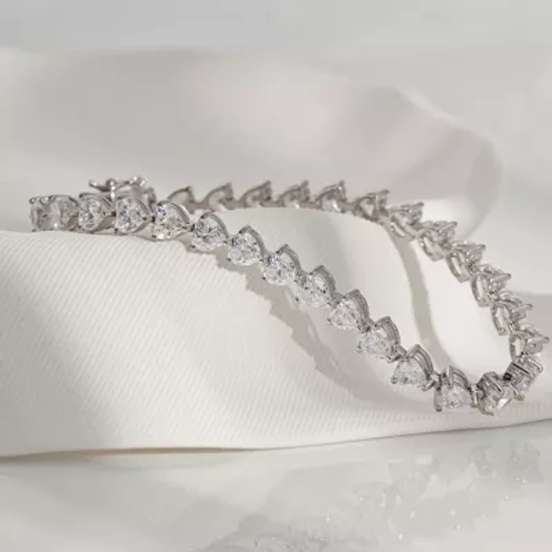 Diamonart Womens Cubic Zirconia Sterling Silver Heart 7.25 Inch Tennis Bracelet