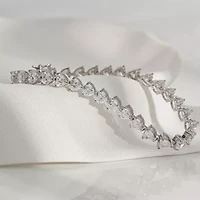 Diamonart Womens Cubic Zirconia Sterling Silver Heart 7.25 Inch Tennis Bracelet